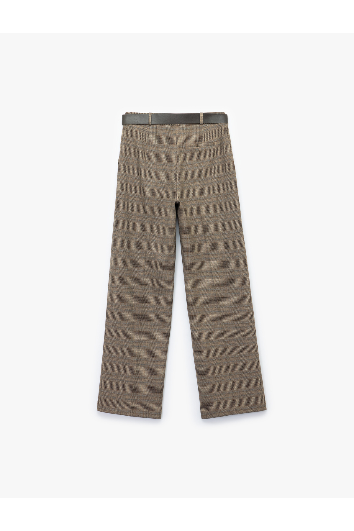 Normal Bel Cepli Kemerli Düz Geniş Paça Ekose Pantolon