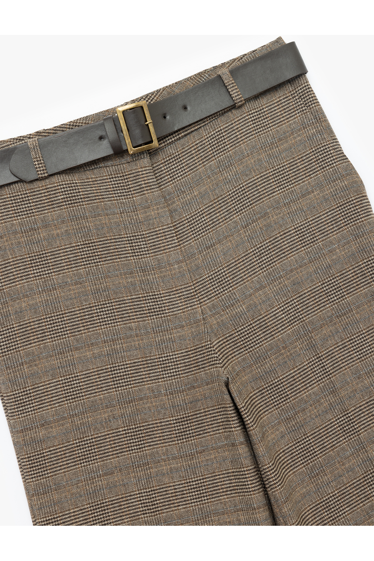 Normal Bel Cepli Kemerli Düz Geniş Paça Ekose Pantolon