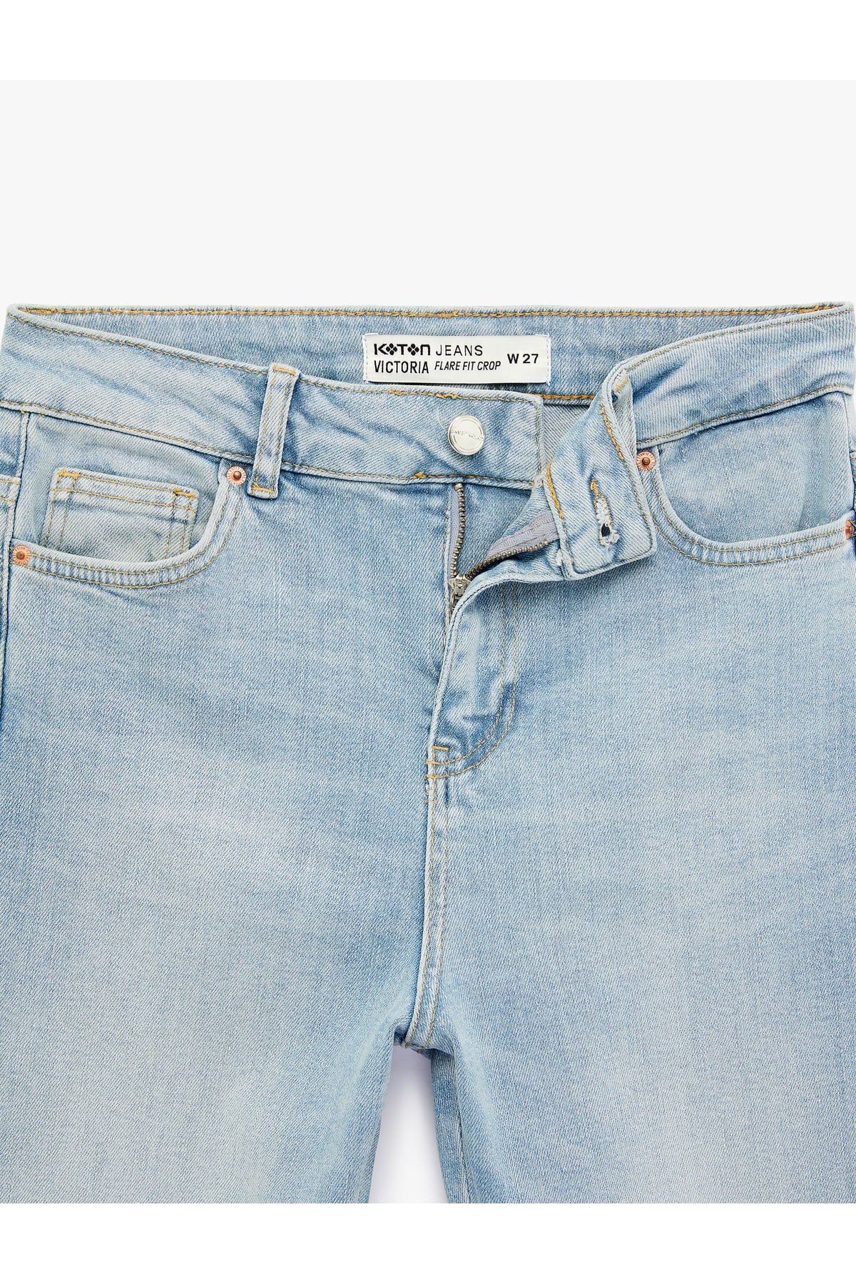 Normal Bel Dar Kesim Düğmeli Pamuklu İspanyol Paça Denim Pantolon - Flare Jeans
