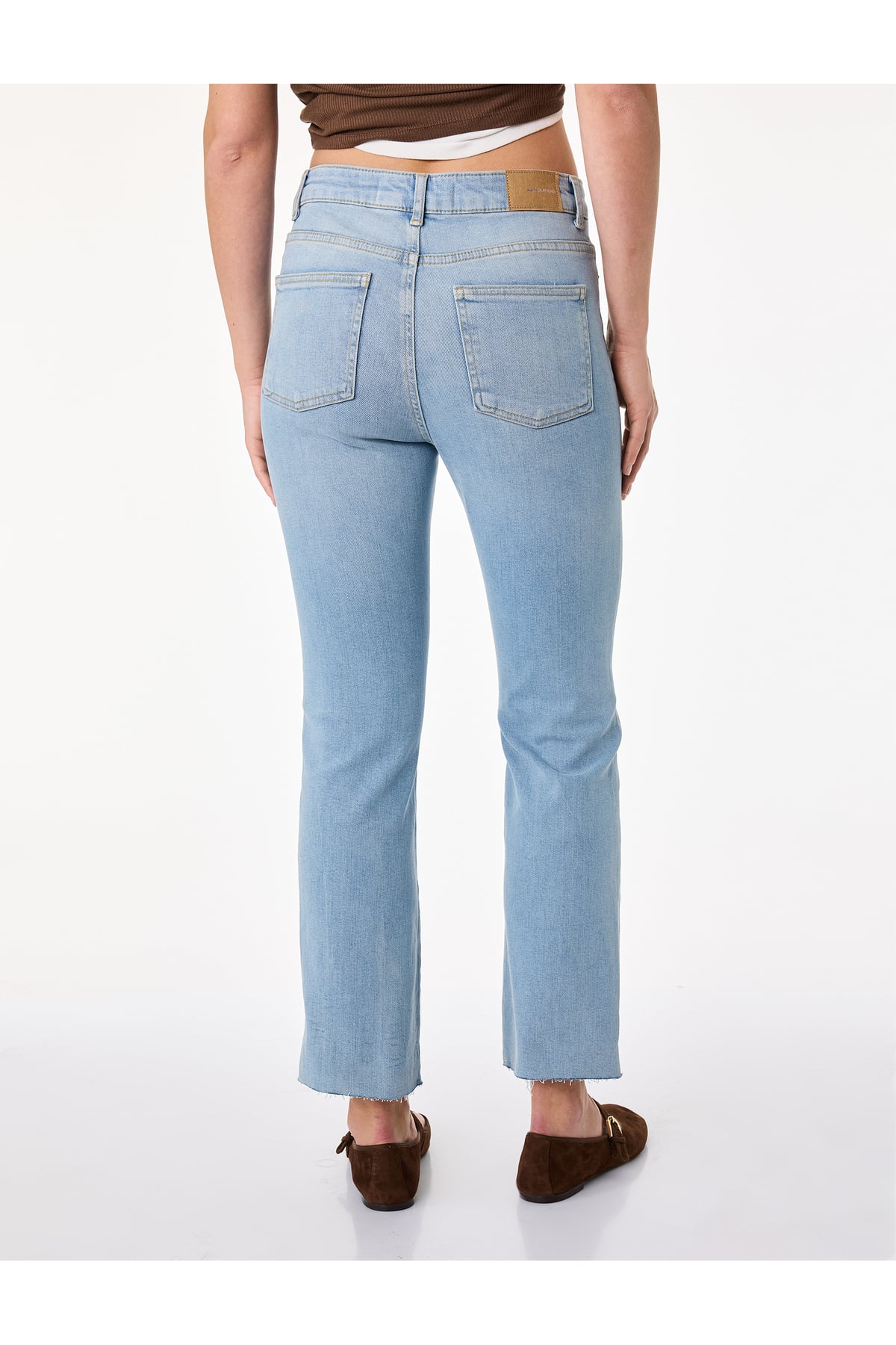 Normal Bel Dar Kesim Düğmeli Pamuklu İspanyol Paça Denim Pantolon - Flare Jeans