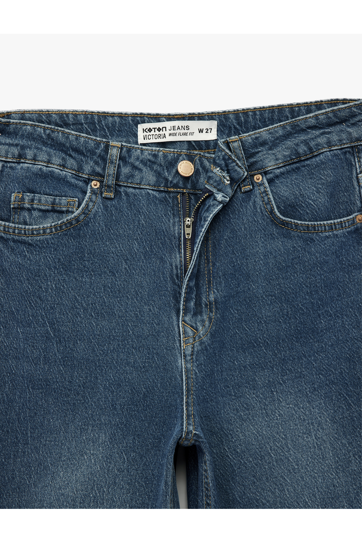 Normal Bel Düğmeli Cepli Geniş İspanyol Paça Jean Pantolon - Wide Flare Jean