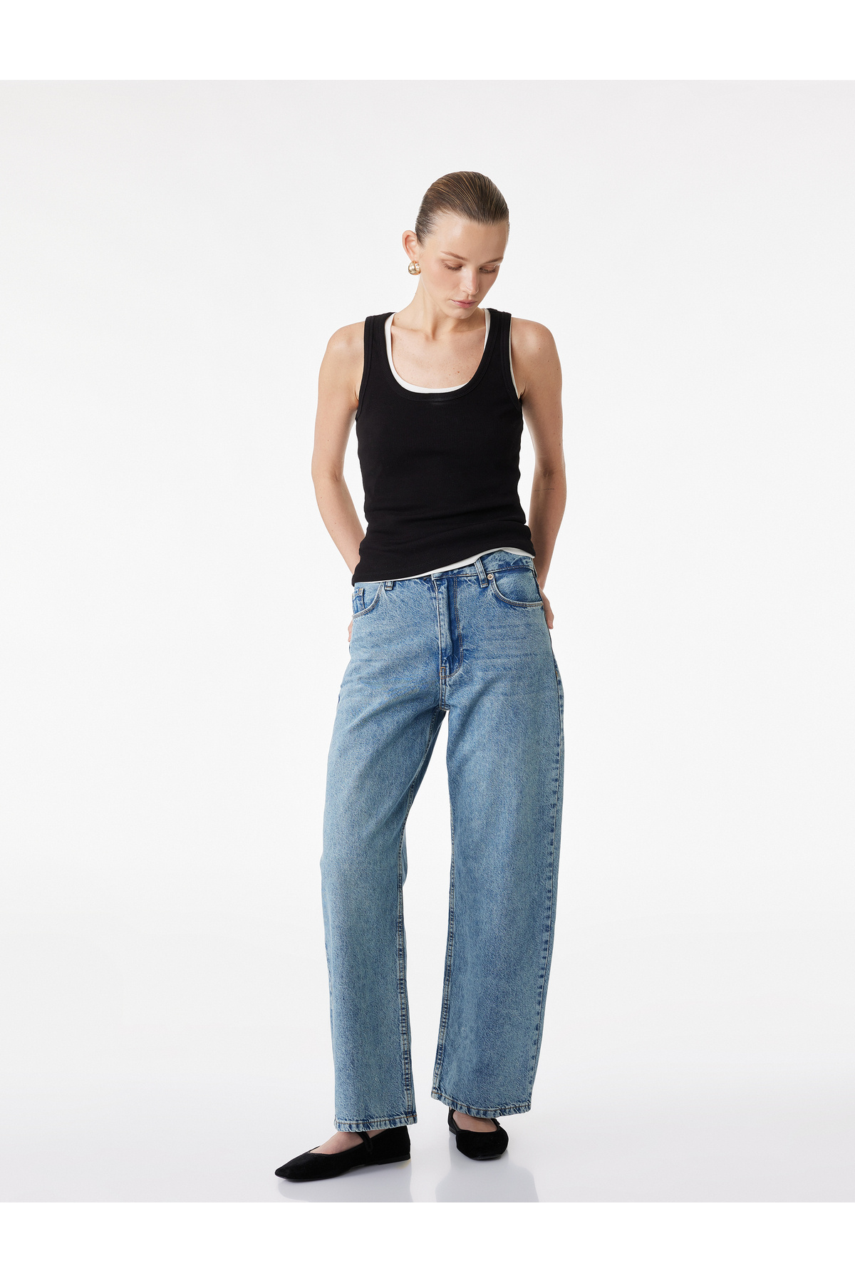 Normal Bel Düz Paça Pamuklu Rahat Kalıp Baggy Jean Pantolon - Baggy Jeans