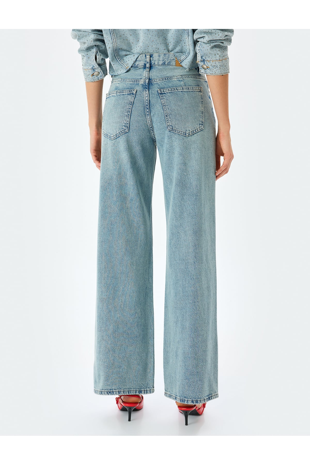 Normal Bel Geniş Paça Düğmeli Kot Pantolon  -  Wide Leg Jeans
