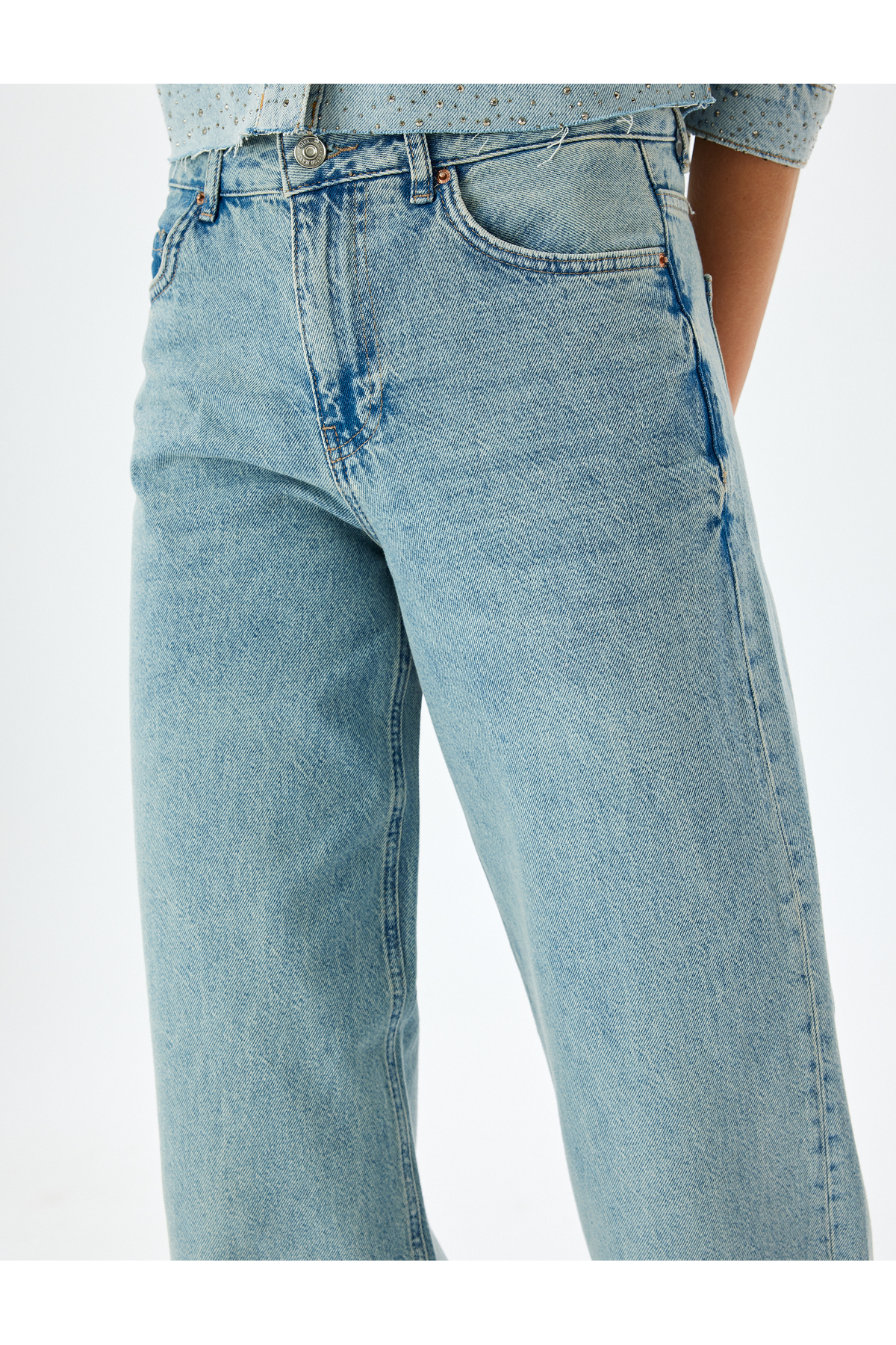 Normal Bel Geniş Paça Düğmeli Kot Pantolon  -  Wide Leg Jeans