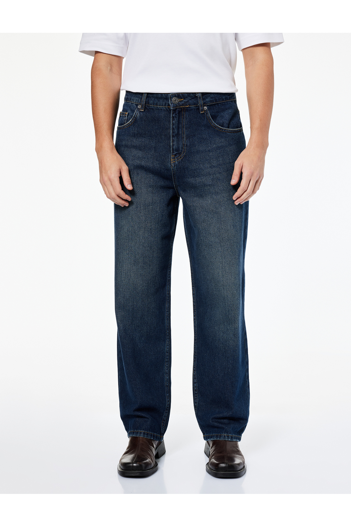 Normal Bel Pamuklu Bol Baggy Jean Pantolon