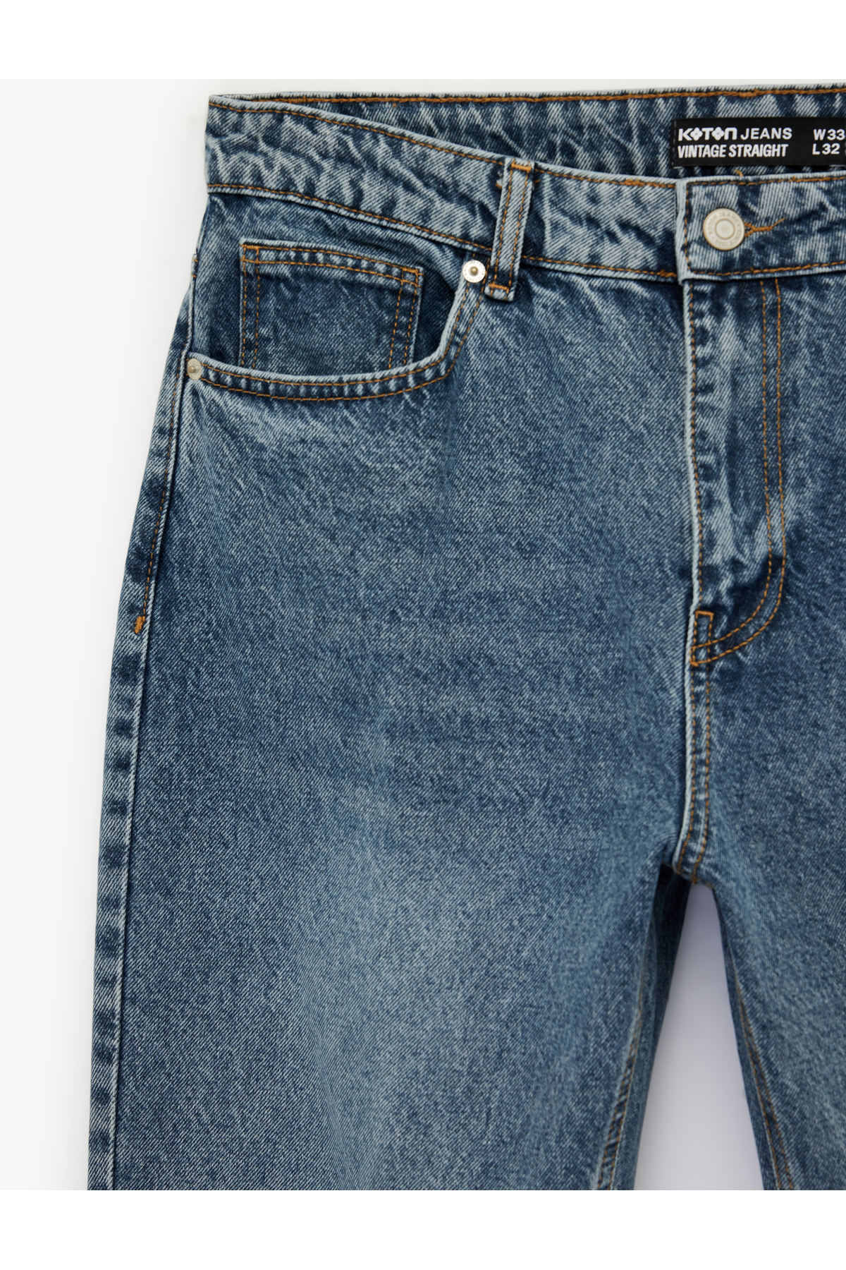 Normal Bel Pamuklu Cepli Vintage Straight Fit Jean Pantolon