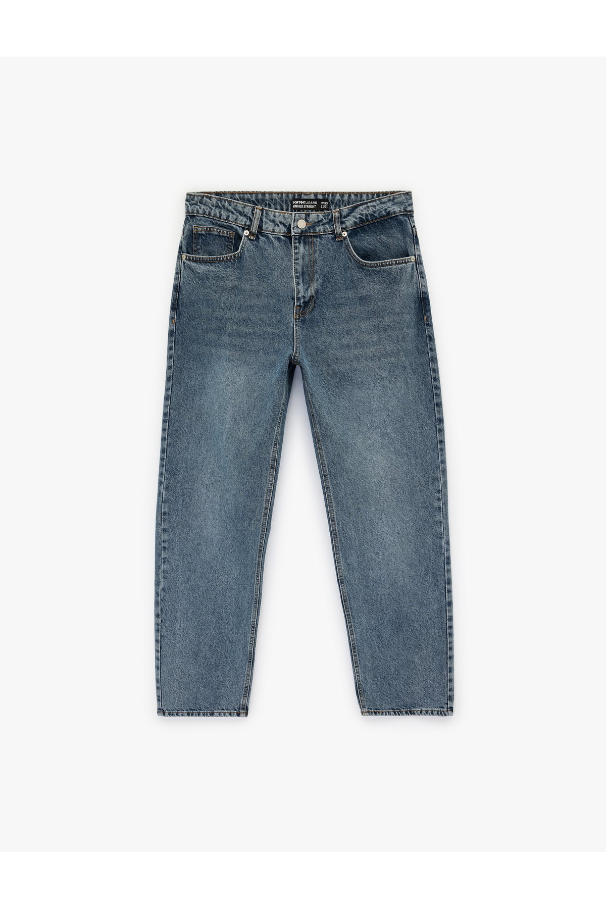 Normal Bel Pamuklu Cepli Vintage Straight Fit Jean Pantolon