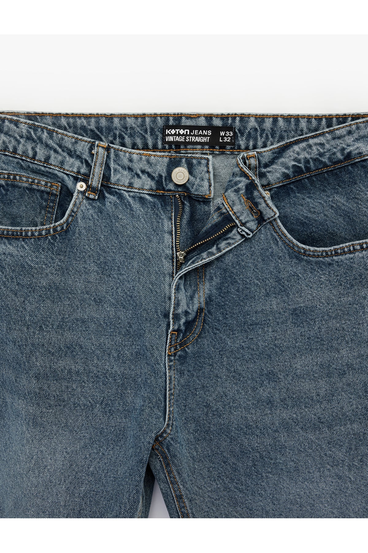 Normal Bel Pamuklu Cepli Vintage Straight Fit Jean Pantolon