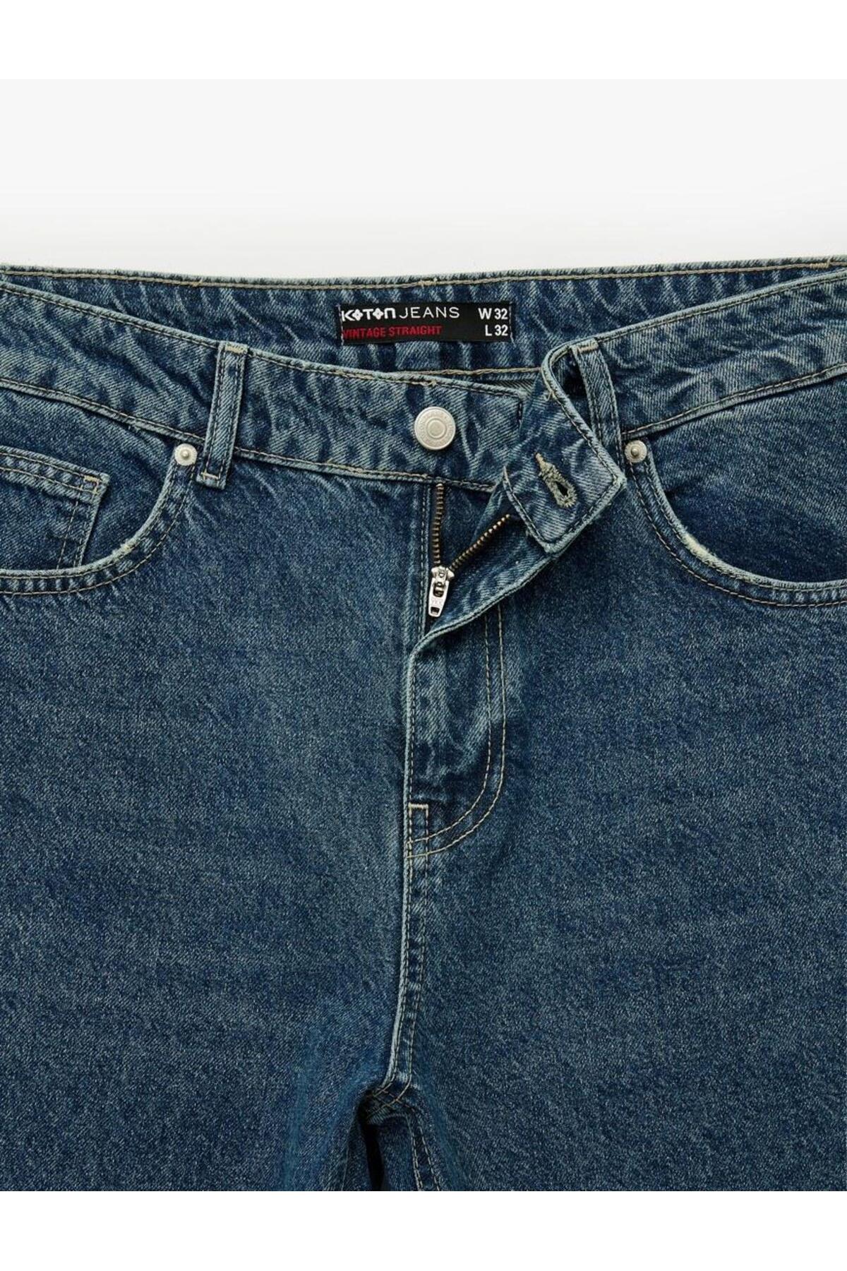 Normal Bel Pamuklu Cepli Vintage Straight Fit Jean Pantolon (AW 25)