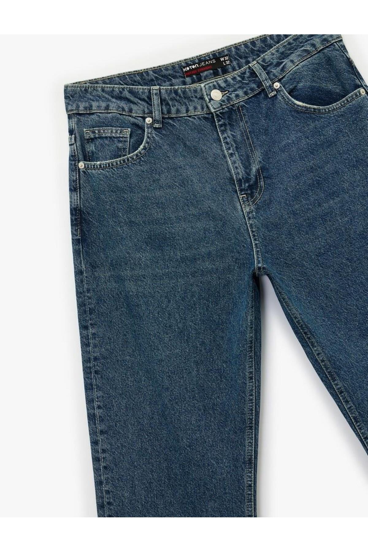 Normal Bel Pamuklu Cepli Vintage Straight Fit Jean Pantolon (AW 25)