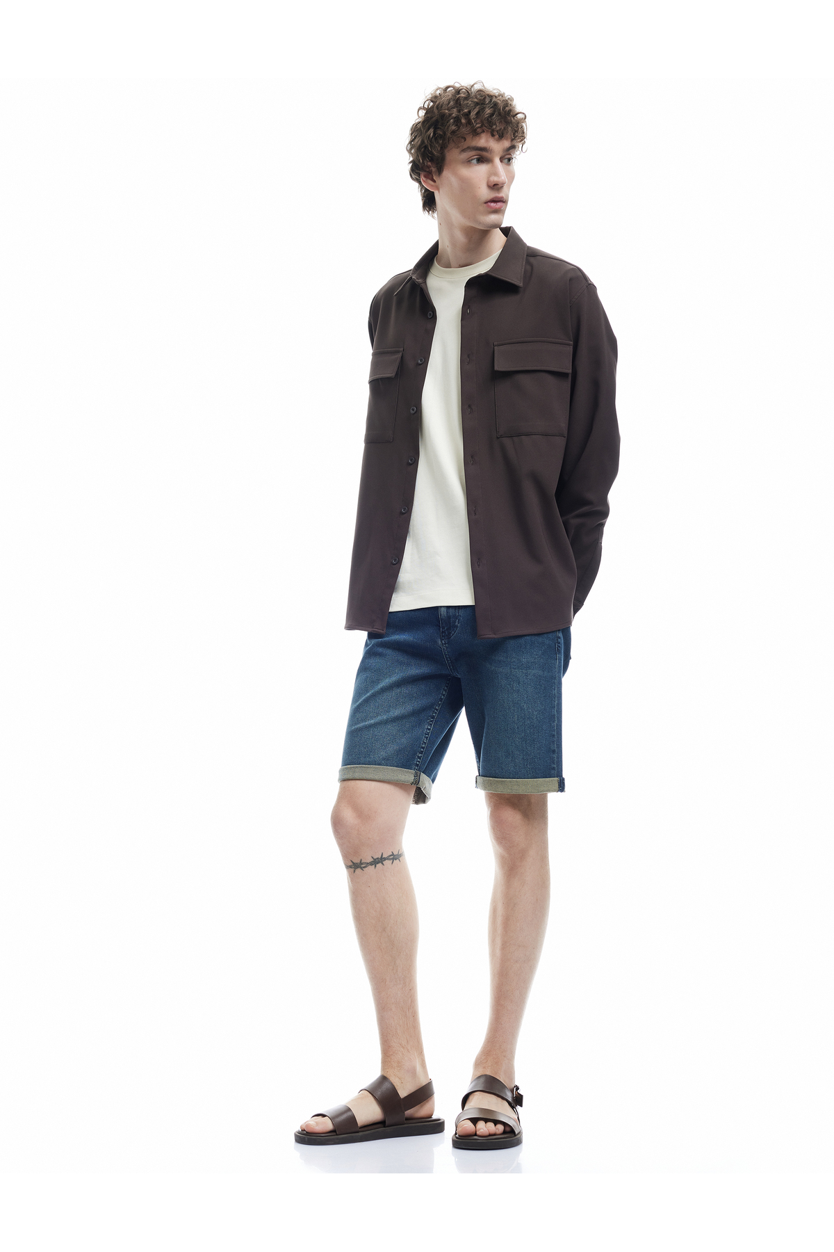 Normal Bel Pamuklu Katlamalı Paça Slim Fit Jean Şort