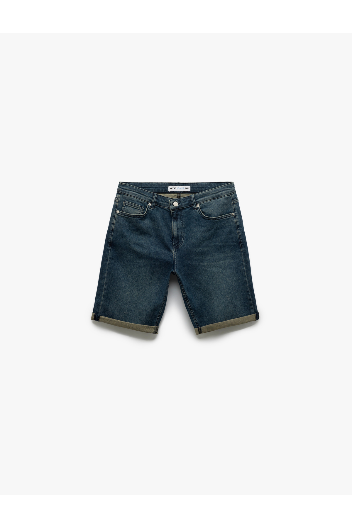 Normal Bel Pamuklu Katlamalı Paça Slim Fit Jean Şort