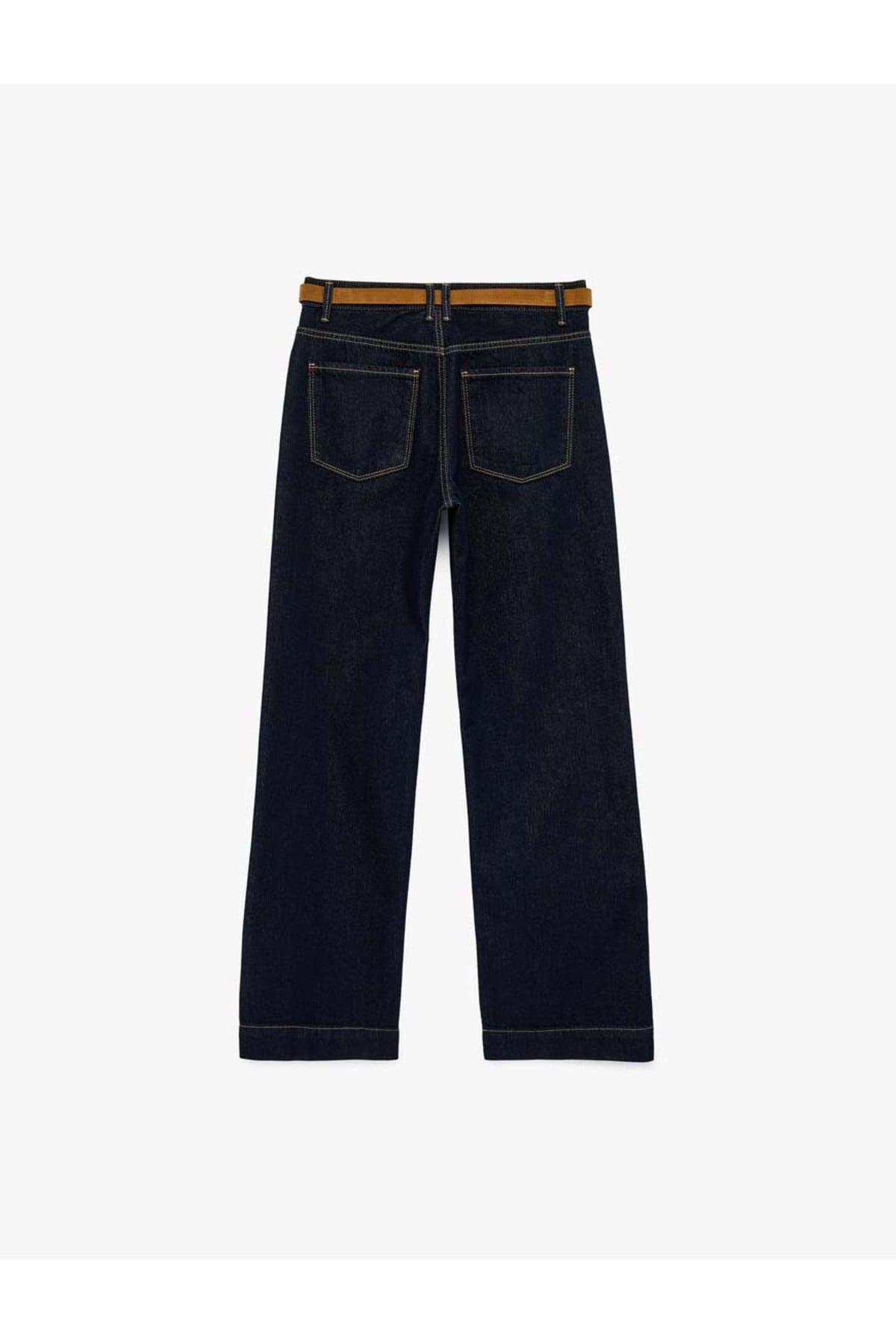 Normal Bel Pamuklu Kemerli Düz Paça Denim Pantolon - Straight Fit Jean