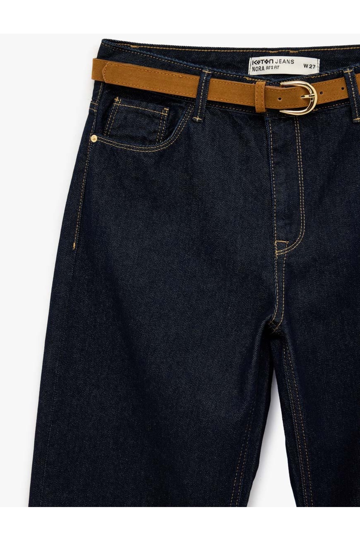 Normal Bel Pamuklu Kemerli Düz Paça Denim Pantolon - Straight Fit Jean
