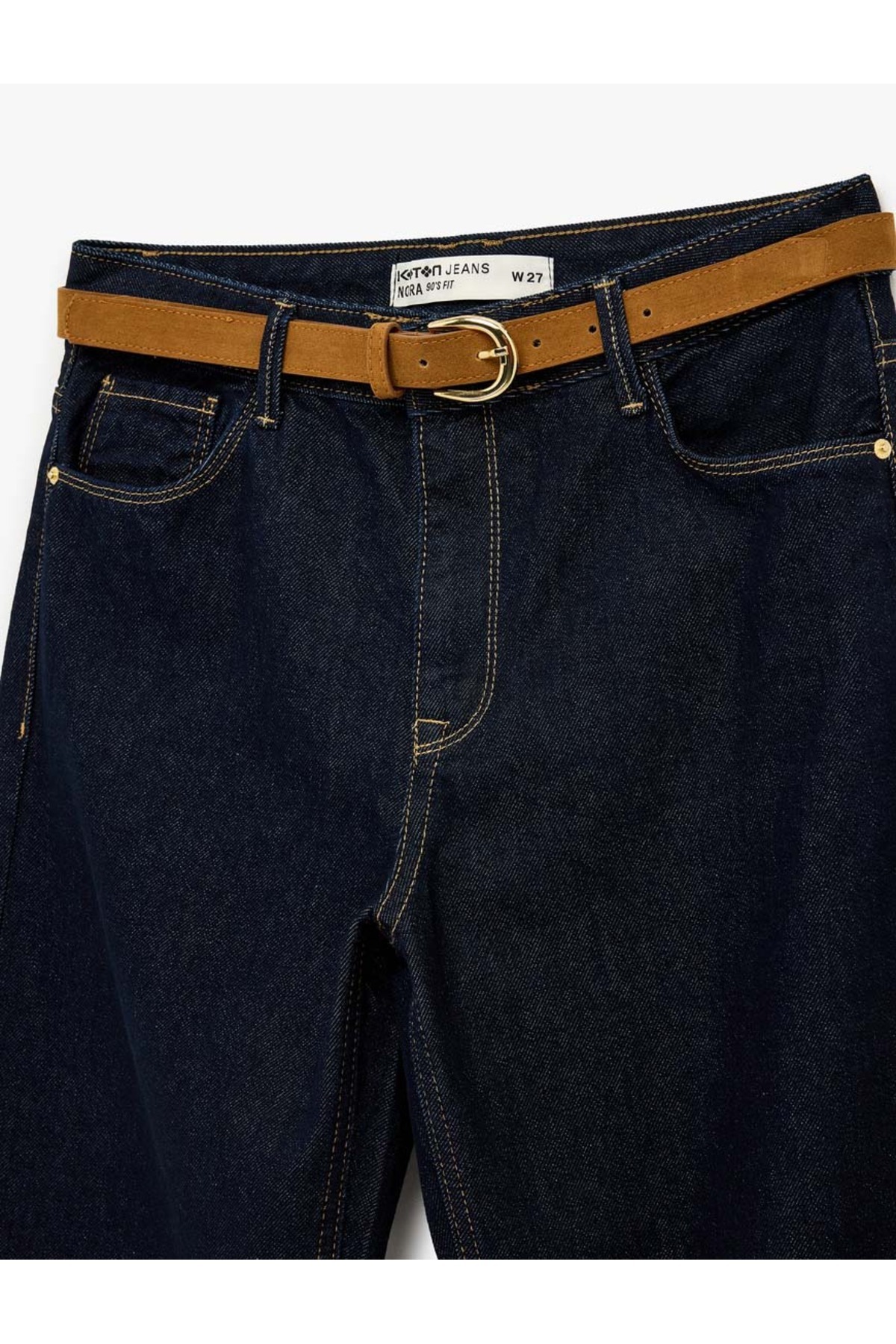 Normal Bel Pamuklu Kemerli Düz Paça Denim Pantolon - Straight Fit Jean