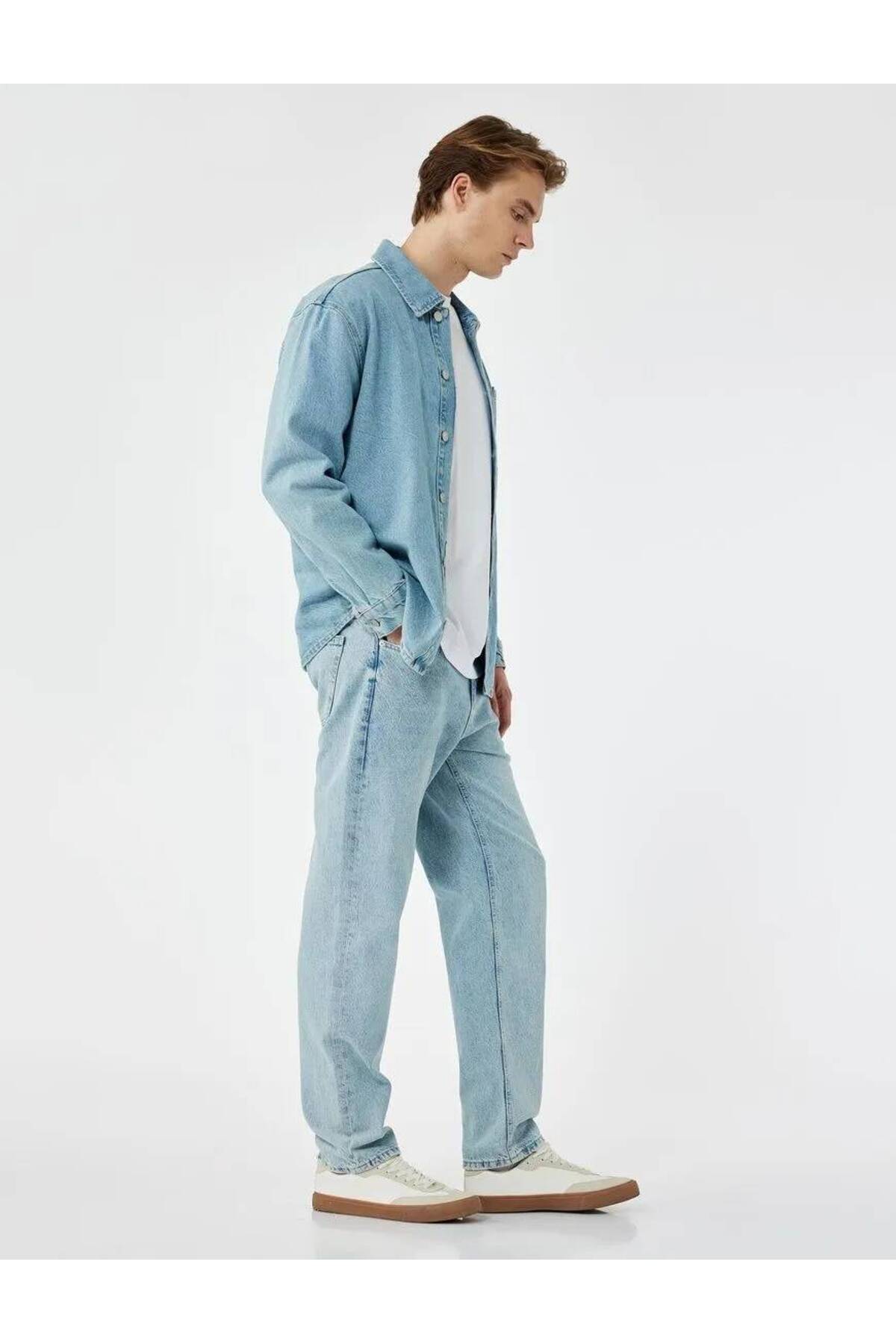Normal Bel Pamuklu Vintage Straight Fit Jean Pantolon