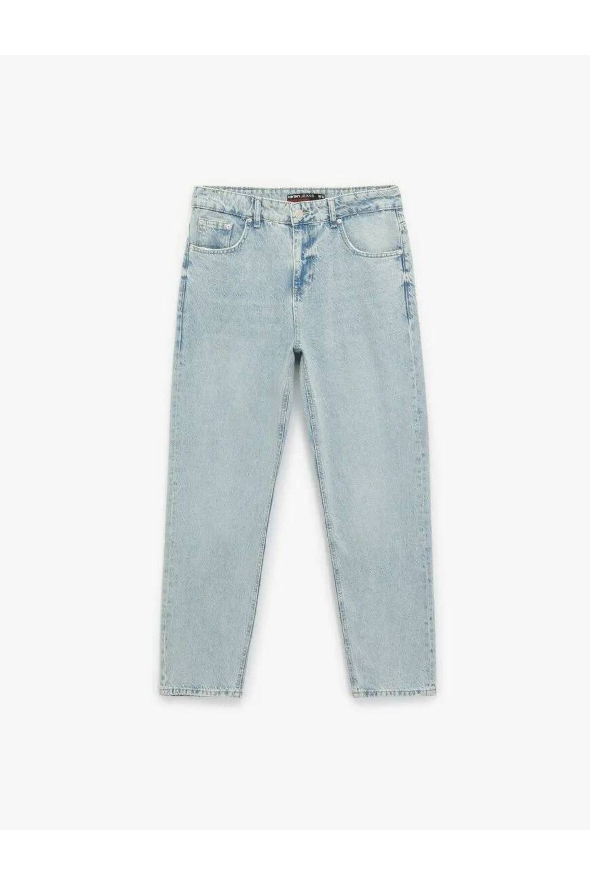 Normal Bel Pamuklu Vintage Straight Fit Jean Pantolon