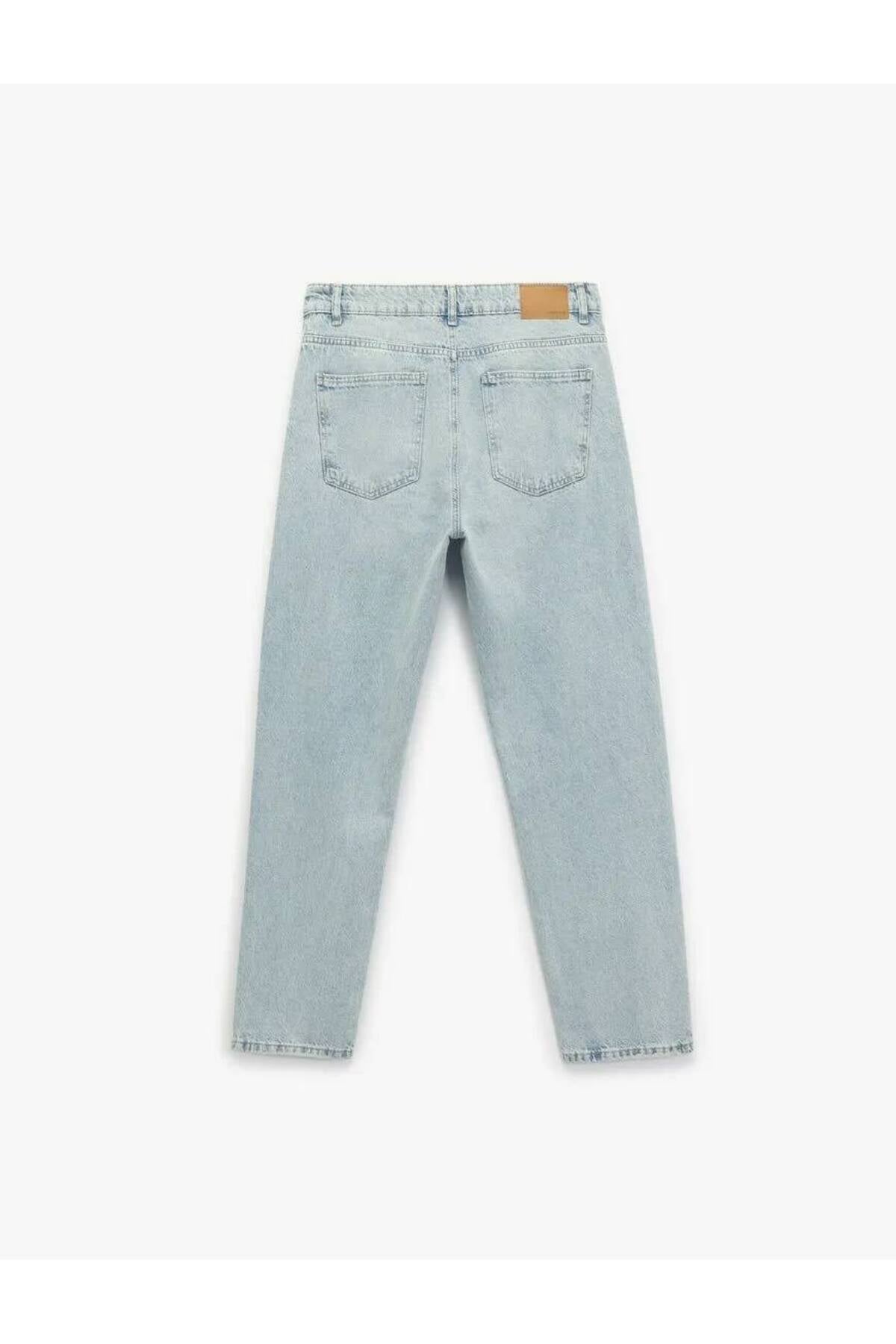 Normal Bel Pamuklu Vintage Straight Fit Jean Pantolon