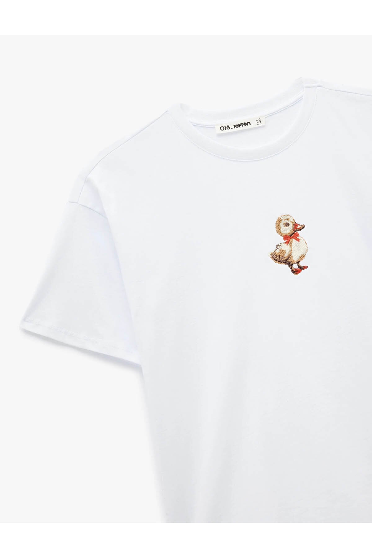 Ördek Nakışlı Oversize Ekru Kadın T-Shirt 6SAL10072IK