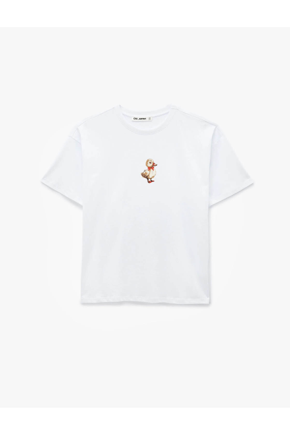 Ördek Nakışlı Oversize Ekru Kadın T-Shirt 6SAL10072IK