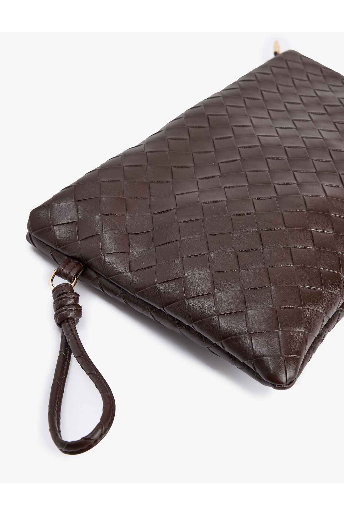Örgü Desenli Fermuarlı Suni Deri Clutch Çanta
