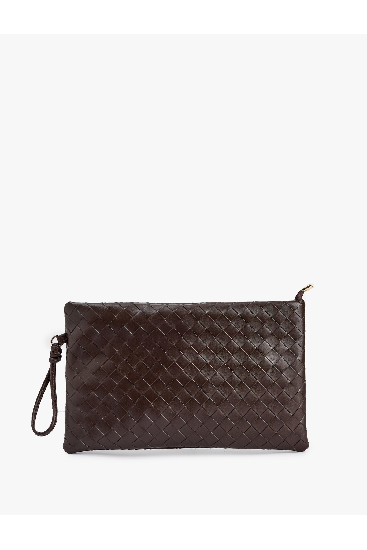 Örgü Desenli Fermuarlı Suni Deri Clutch Çanta