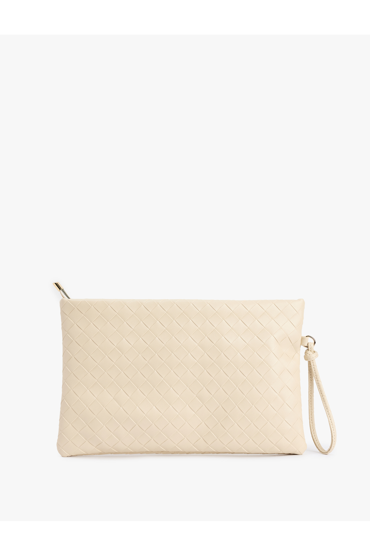 Örgü Desenli Fermuarlı Suni Deri Clutch Çanta