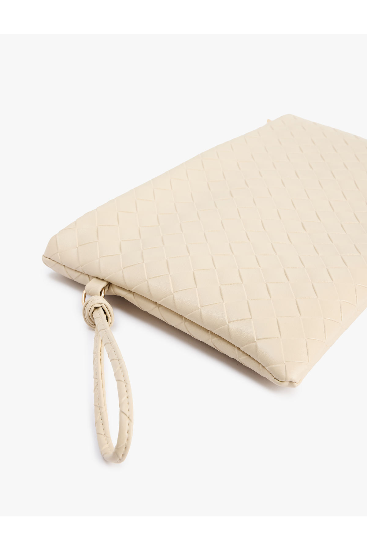 Örgü Desenli Fermuarlı Suni Deri Clutch Çanta