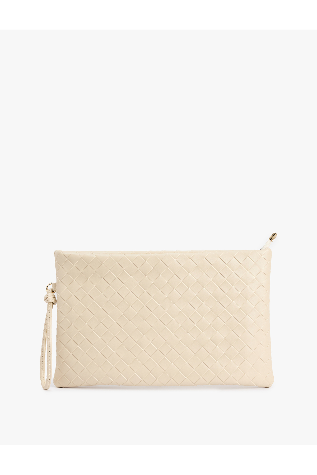 Örgü Desenli Fermuarlı Suni Deri Clutch Çanta