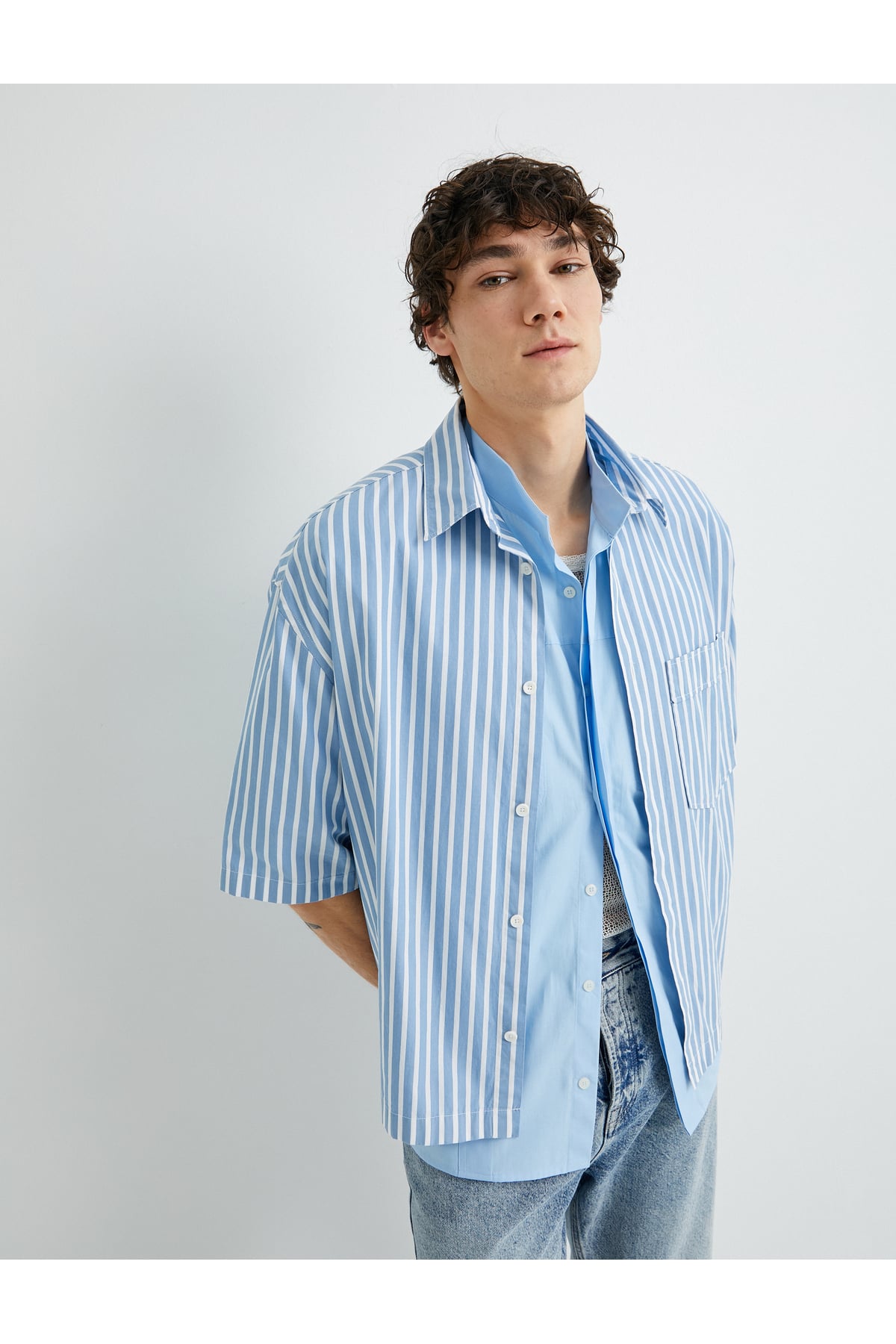 Oversize Gömlek Kısa Kollu Cep Detaylı Klasik Yaka Regular Fit