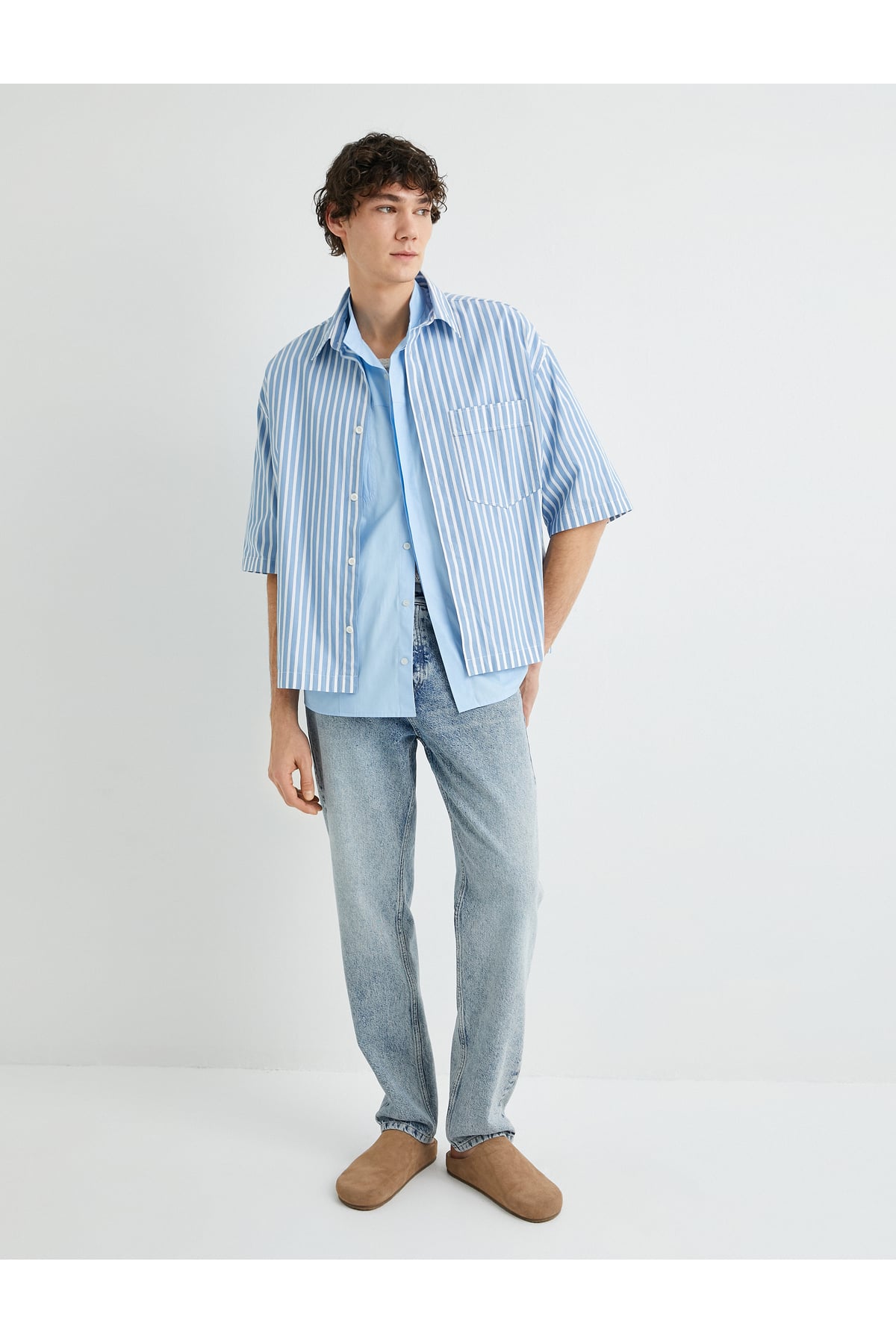 Oversize Gömlek Kısa Kollu Cep Detaylı Klasik Yaka Regular Fit