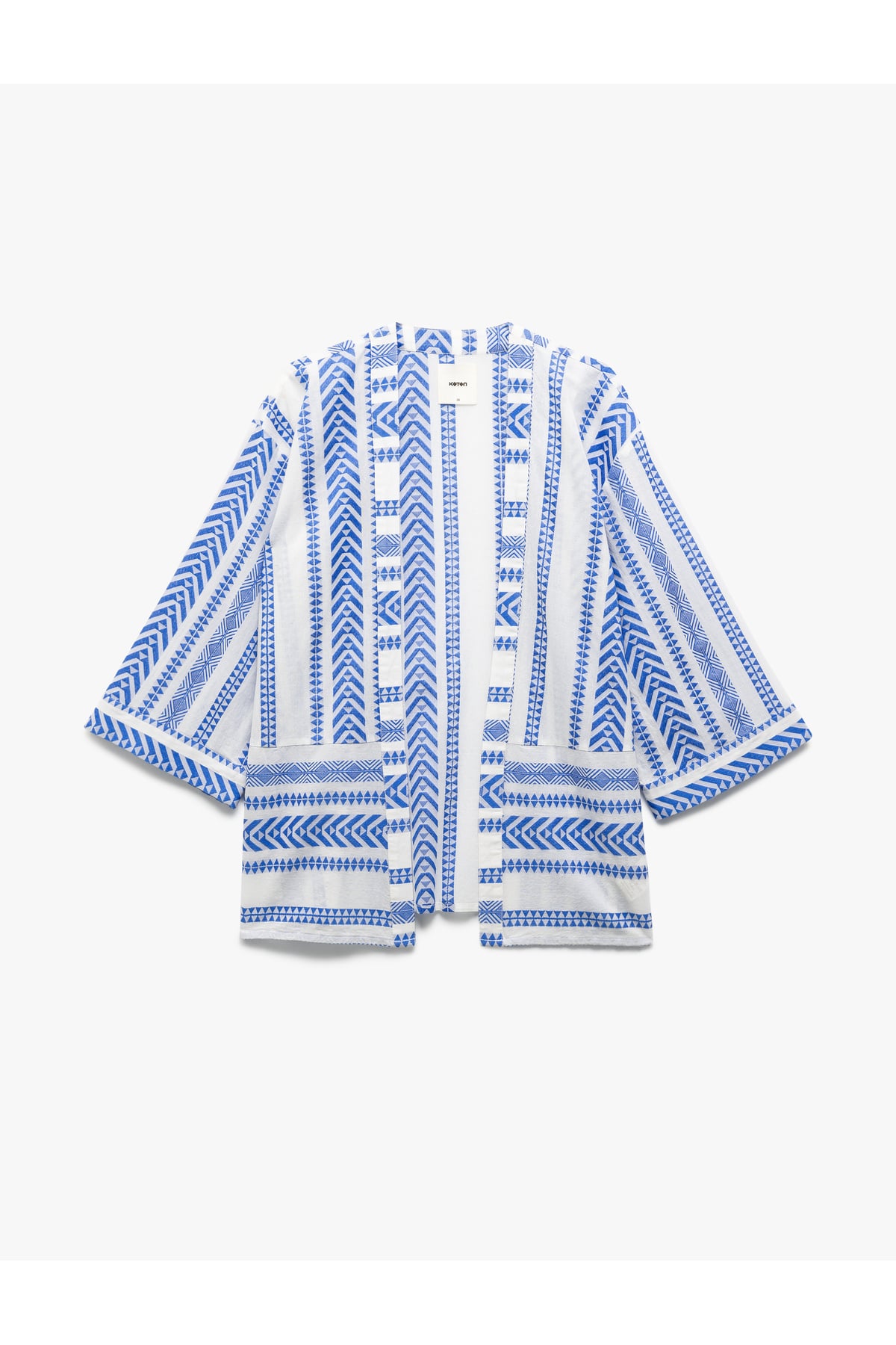 Pamuklu 3/4 Geniş Kollu Nakış İşlemeli Desenli Uzun Kimono