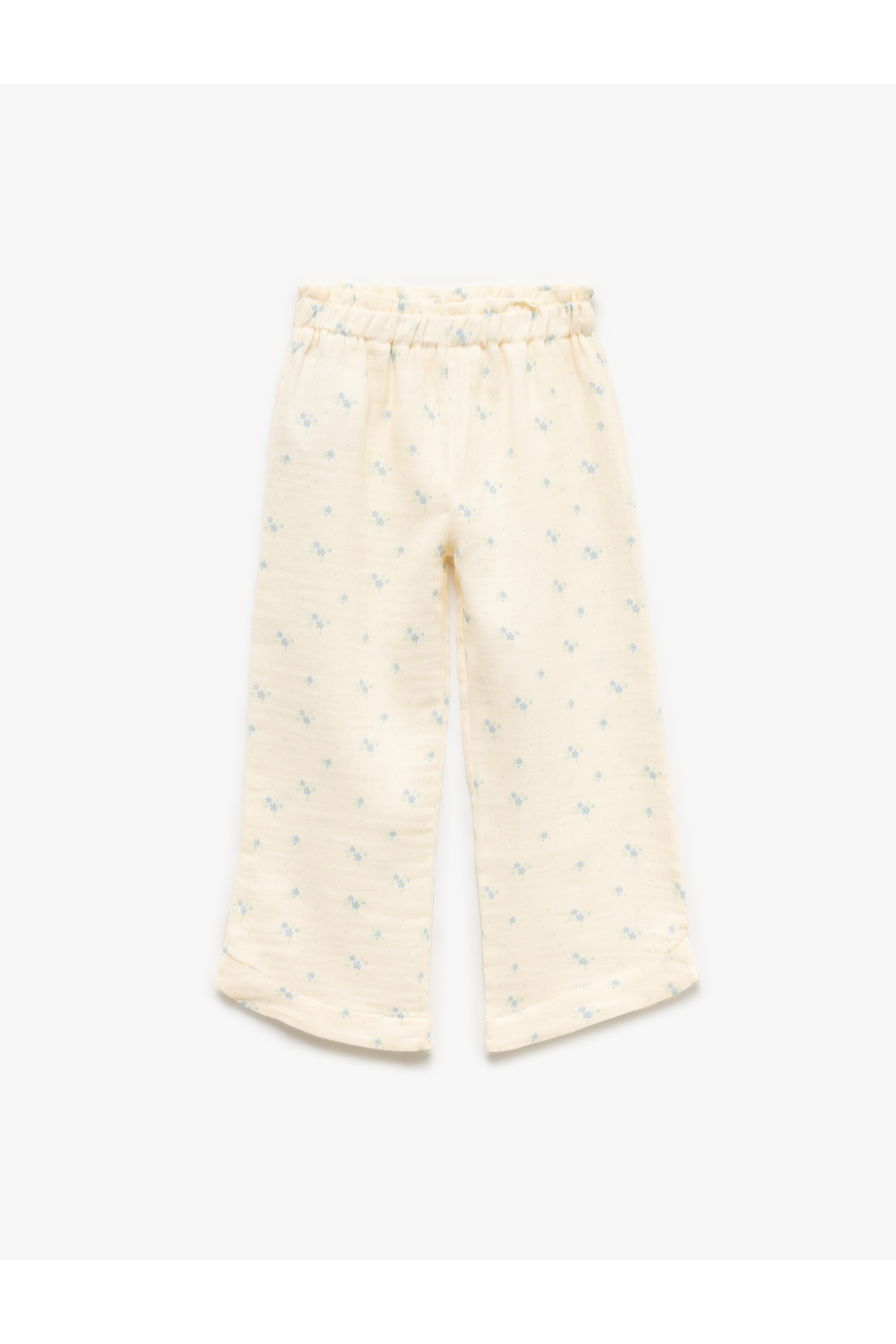 Pamuklu Beli Lastikli Çiçekli Müslin Geniş Paça Pantolon