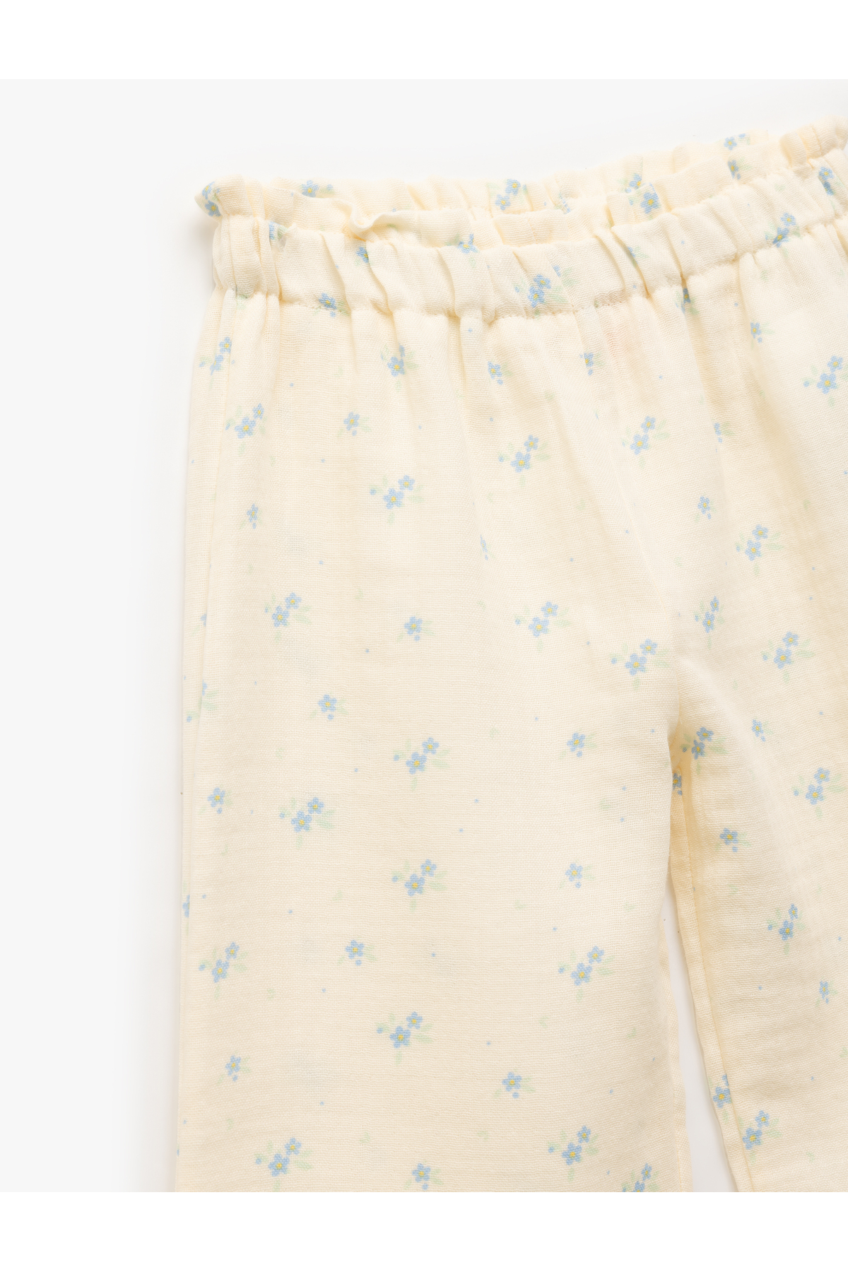Pamuklu Beli Lastikli Çiçekli Müslin Geniş Paça Pantolon