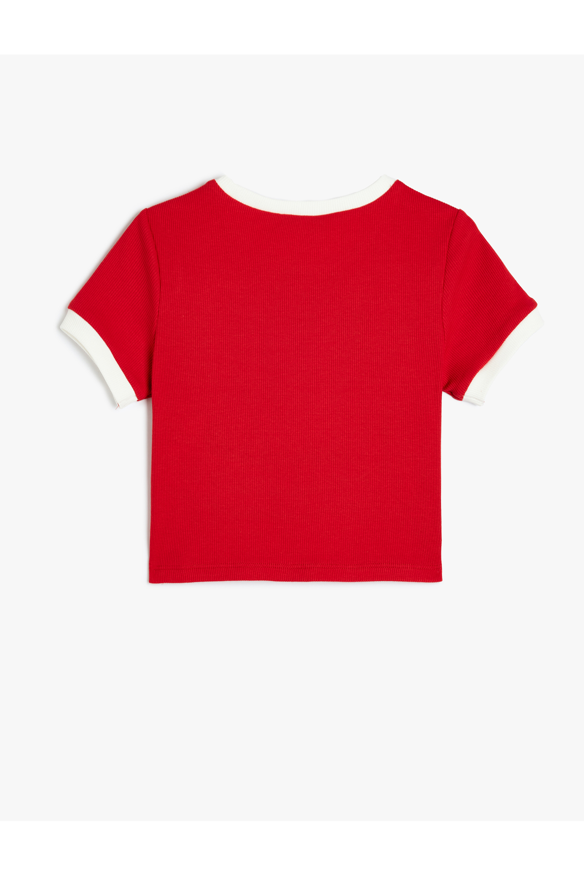 Pamuklu Bisiklet Yaka Baskılı Crop Tişört