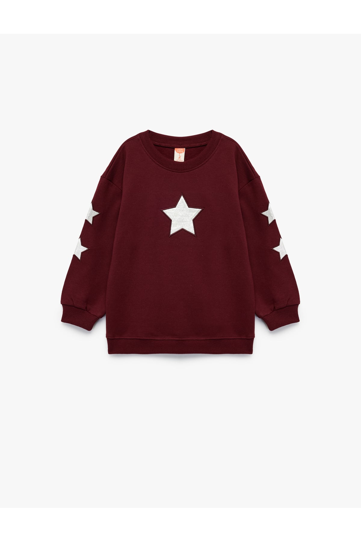 Pamuklu Bisiklet Yaka Şardonlu Pullu Yıldız İşlemeli Sweatshirt