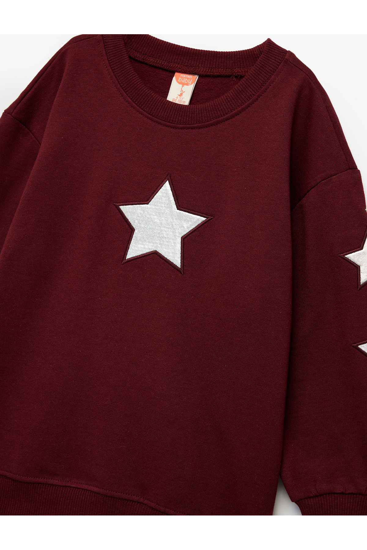 Pamuklu Bisiklet Yaka Şardonlu Pullu Yıldız İşlemeli Sweatshirt