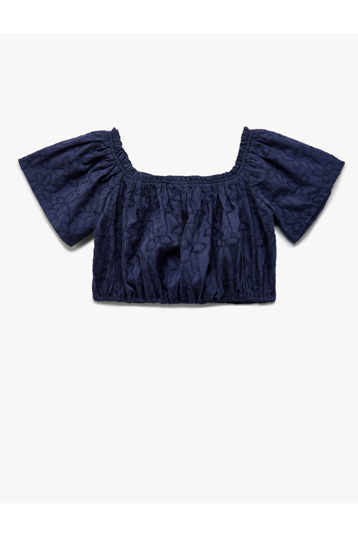 Pamuklu Brodeli Fistolu Kısa Kollu Crop Bluz