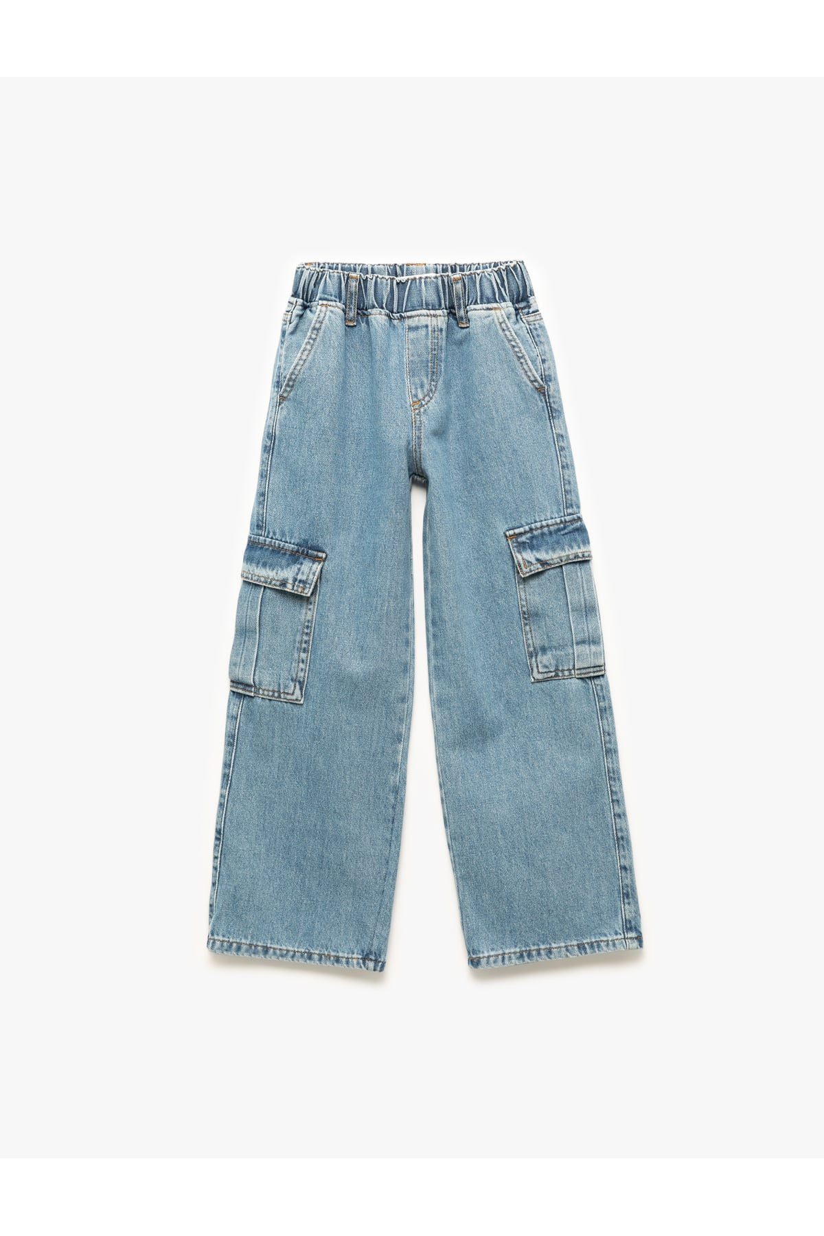 Pamuklu Cep Detaylı Geniş Paça Kargo Denim Pantolon
