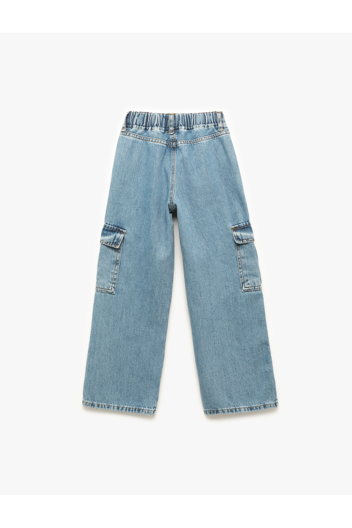 Pamuklu Cep Detaylı Geniş Paça Kargo Denim Pantolon