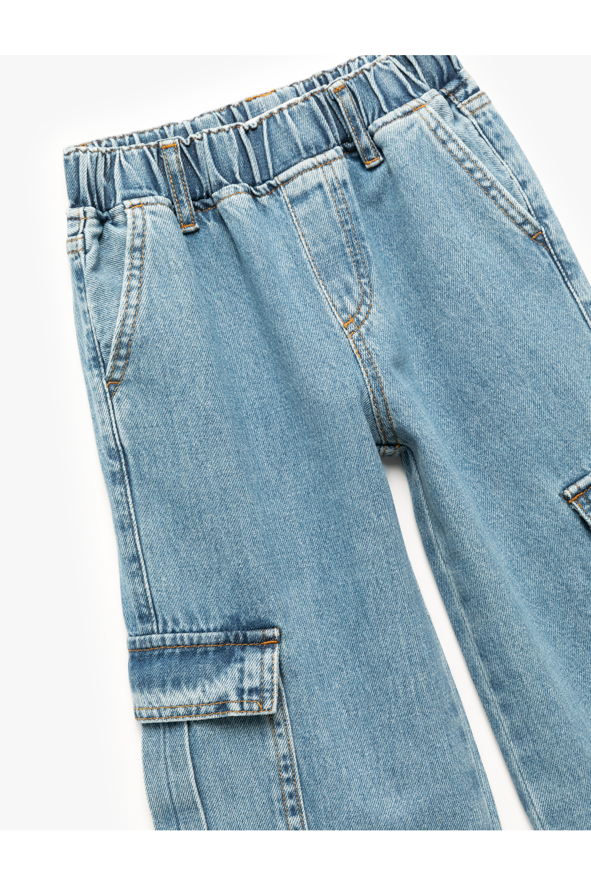 Pamuklu Cep Detaylı Geniş Paça Kargo Denim Pantolon