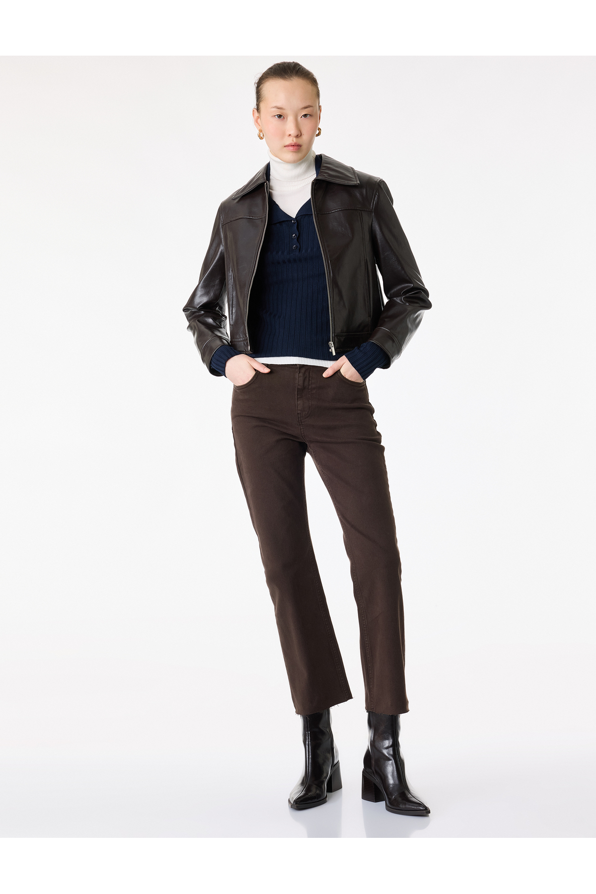 Pamuklu Cepli Düğmeli İspanyol Paça Crop Jean Pantolon - Kick Flare Jeans