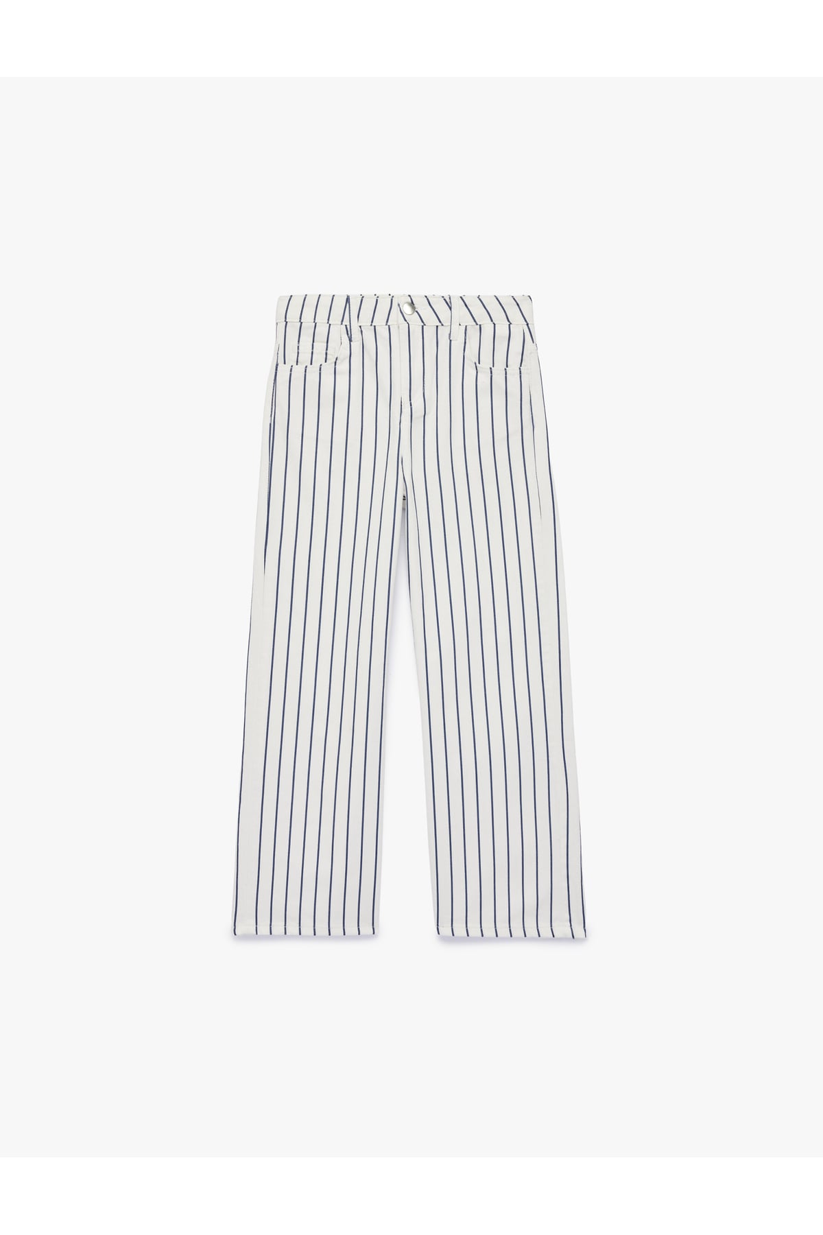Pamuklu Cepli Geniş Paça Çizgili Denim Pantolon