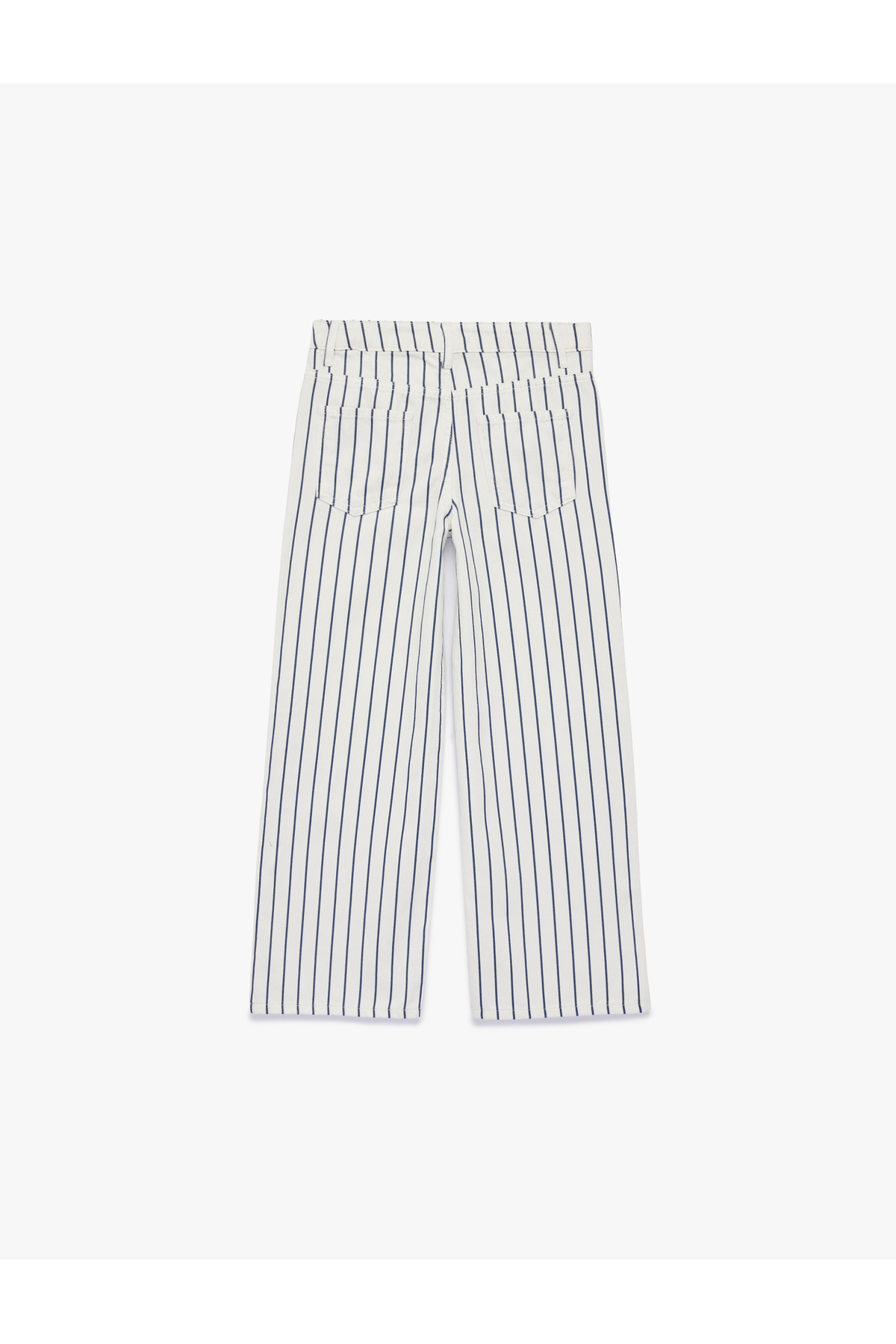 Pamuklu Cepli Geniş Paça Çizgili Denim Pantolon