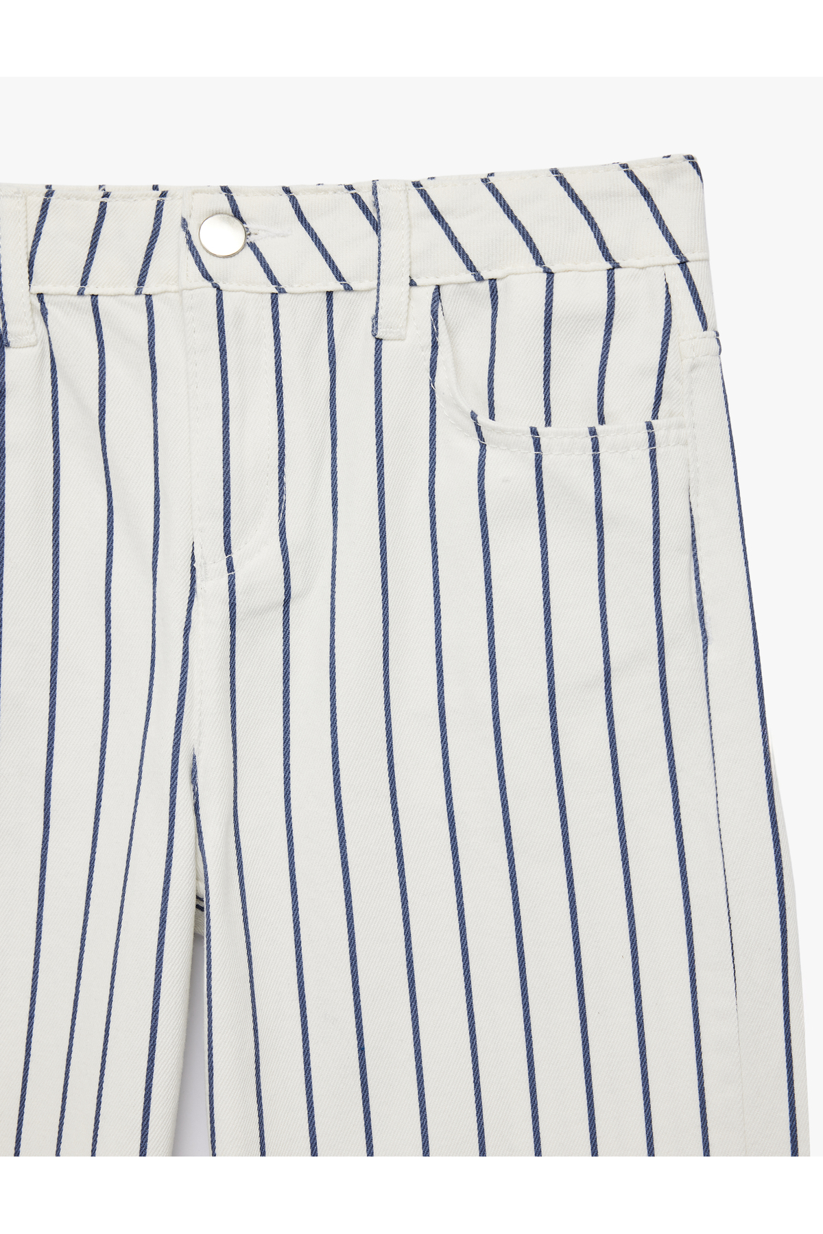 Pamuklu Cepli Geniş Paça Çizgili Denim Pantolon