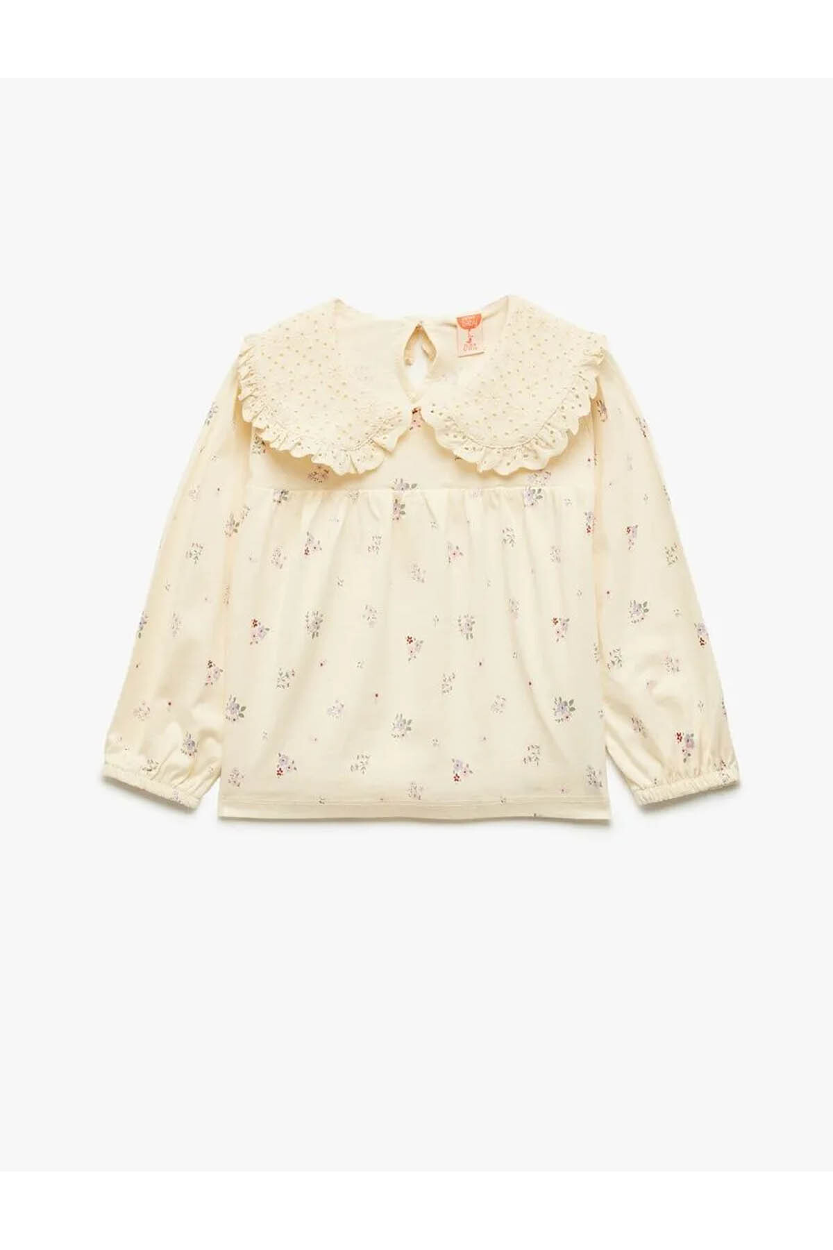 Pamuklu Çiçek Desenli Bebe Yaka Bej Kız Bebek Uzun Kollu T-shirt 6WMG10092AK