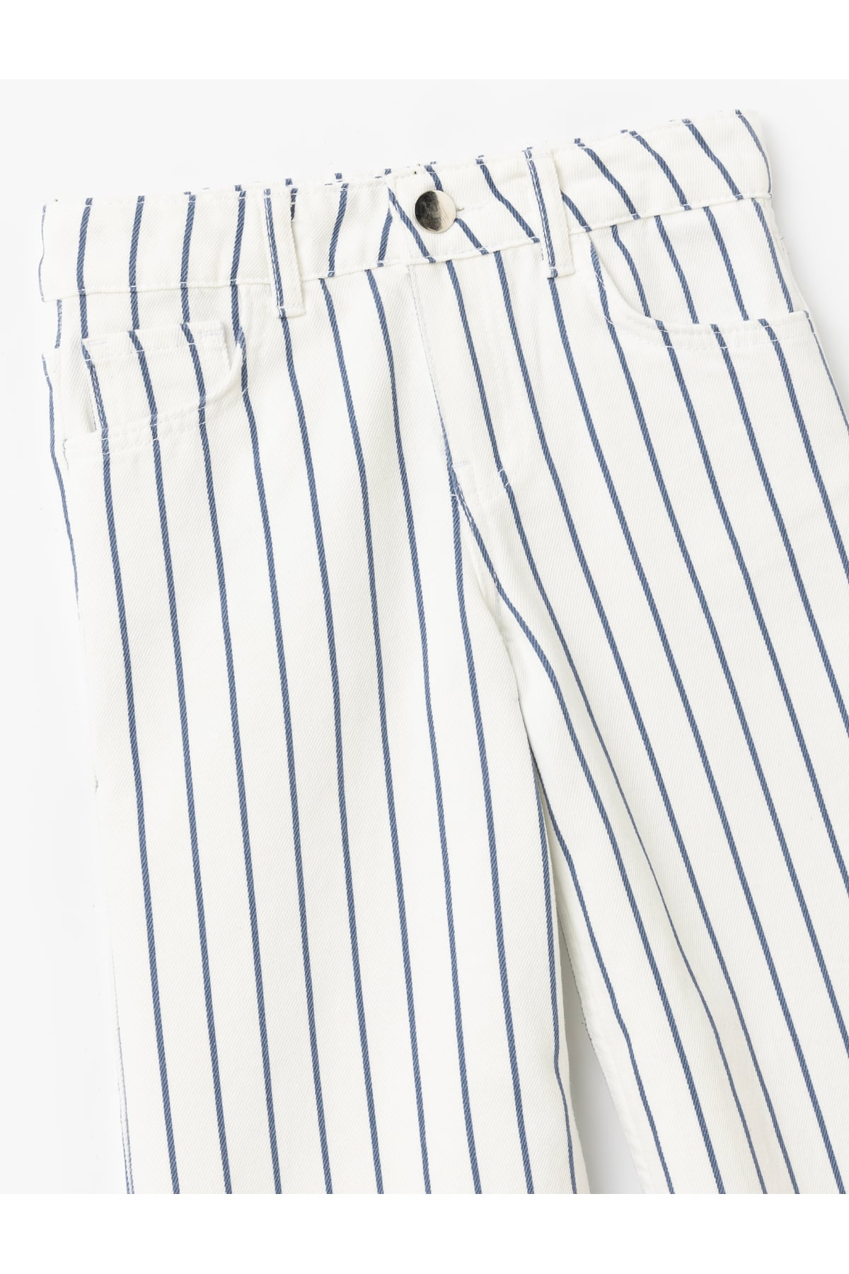 Pamuklu Çizgili Bol Paça Denim Pantolon
