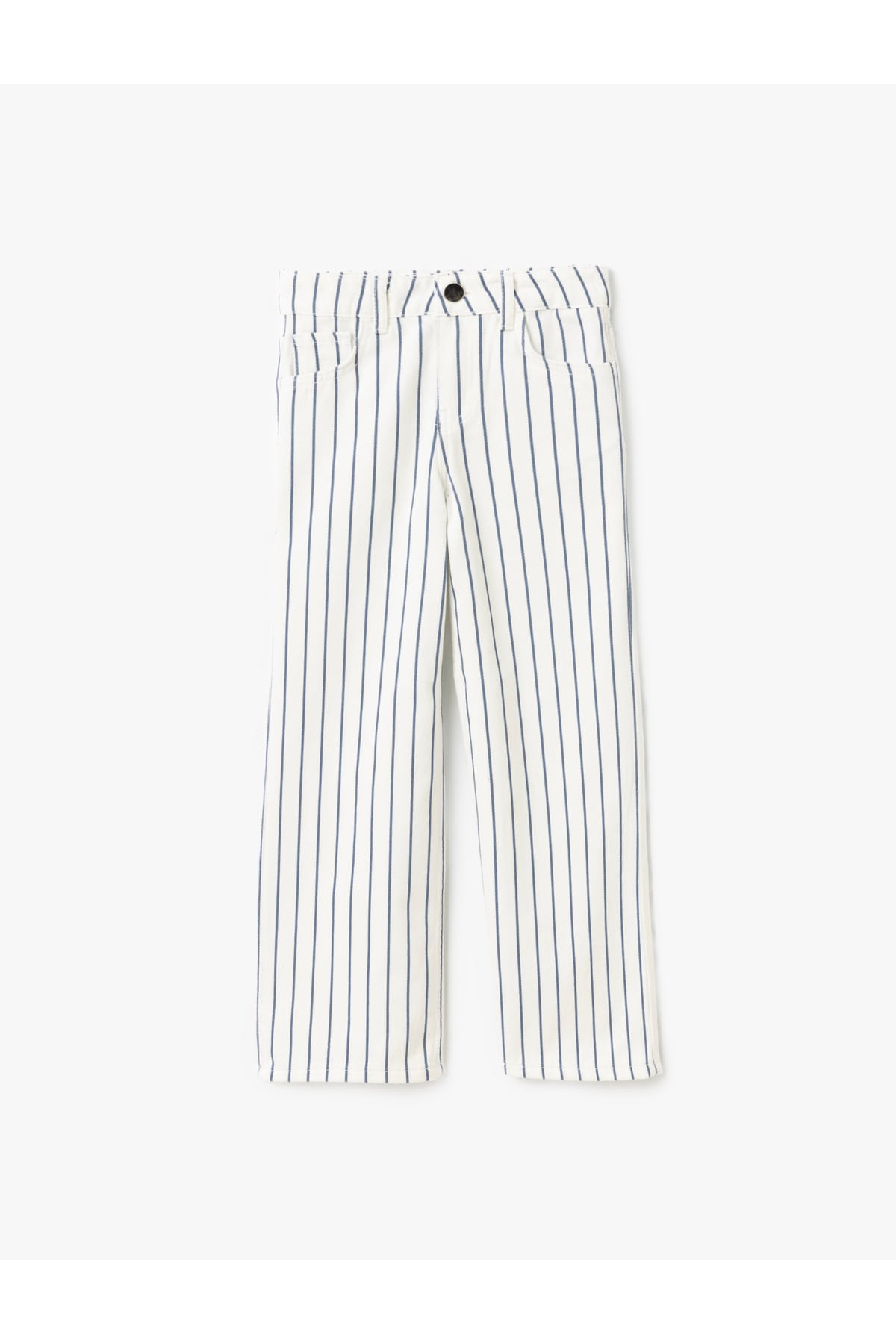 Pamuklu Çizgili Bol Paça Denim Pantolon