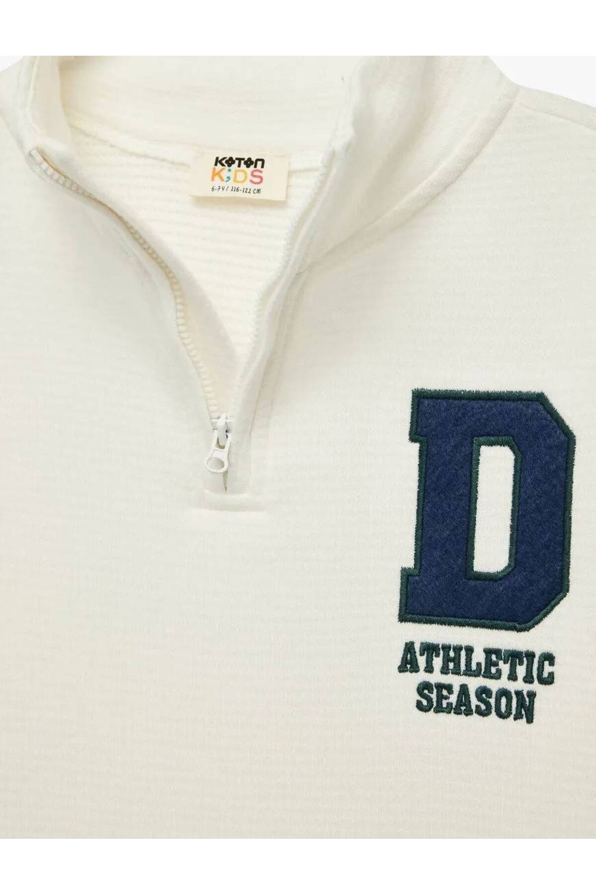 Pamuklu Dik Yaka Uzun Kollu Nakışlı Yarım Fermuarlı Sweatshirt