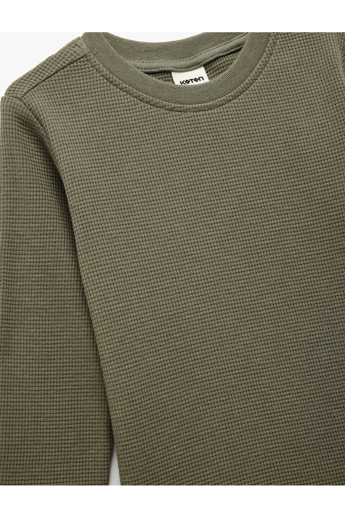 Pamuklu Dokulu Basic Haki Erkek Bebek Uzun Kollu T-shirt 6WMB10284TK